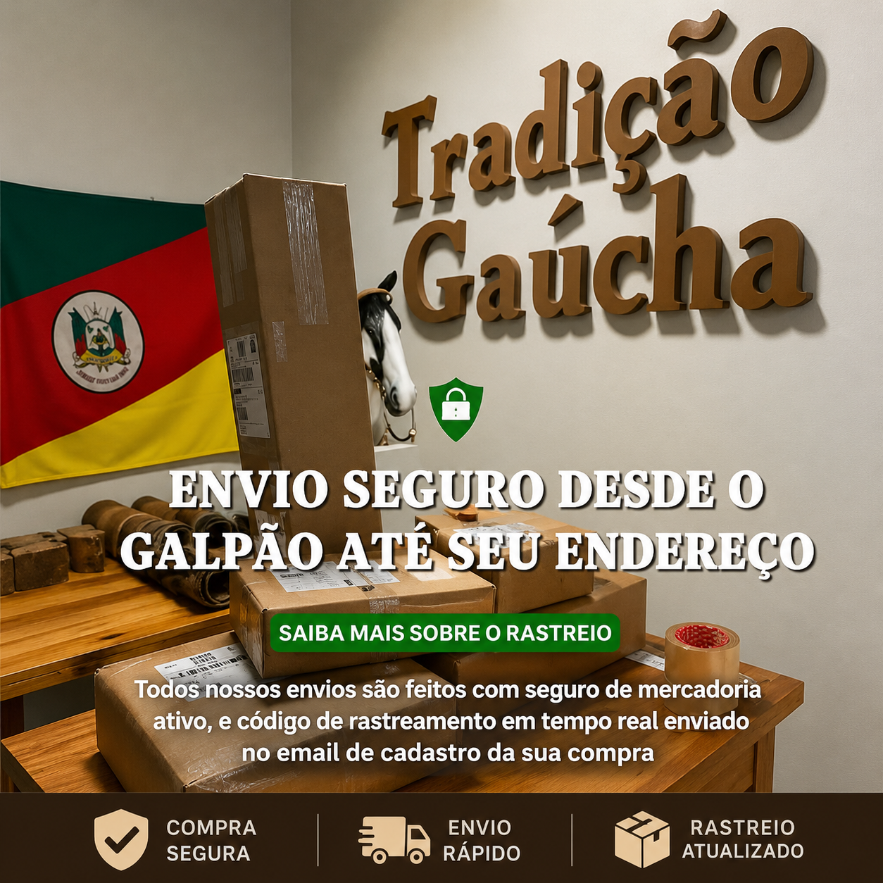Tradição Gaúcha — Envio seguro desde o galpão até seu endereço